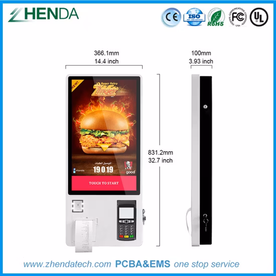 Quiosco de pantalla táctil de pago de pedidos de autoservicio personalizado, máquina de autopago, quiosco de escáner de código de barras para cadena de tiendas/restaurantes con certificaciones de Zhenda