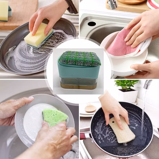 Dispensador de jabón, dispensador de jabón para platos para cocina, soporte de esponja, dispensador de jabón para lavar platos