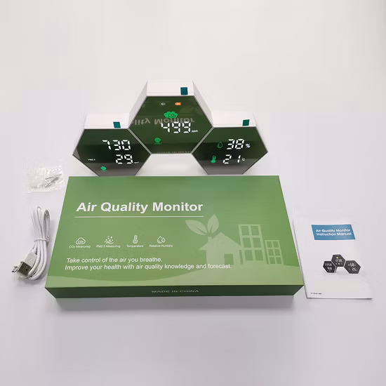 2022 Tipo de escritorio Monitor de CO2 Detector de calidad del aire recargable Interior al aire libre con alarma sonora